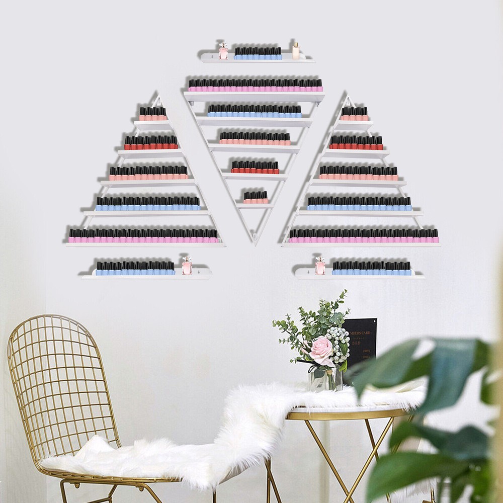 5-Tier Triangle Wall-Mounted Nail Polish Display Rack - 3 Pieces, White