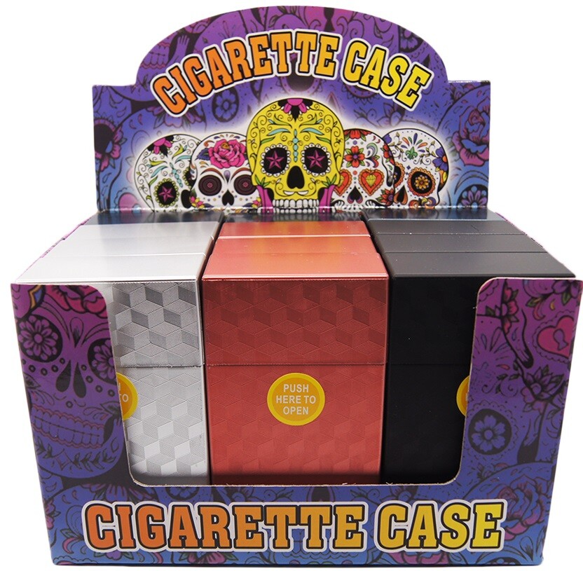 (24)  King Size Push-to-Open Plastic Cigarette Case Cube Square Design - 12 pack