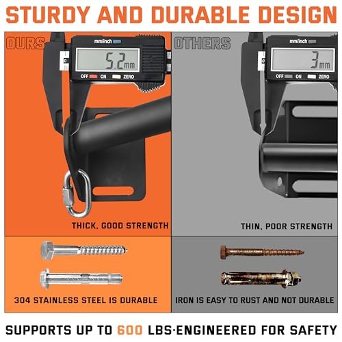 Pull Up Bar Wall Mounted-Heavy Duty Joist Mounted Pull Up Bar-Premium Black