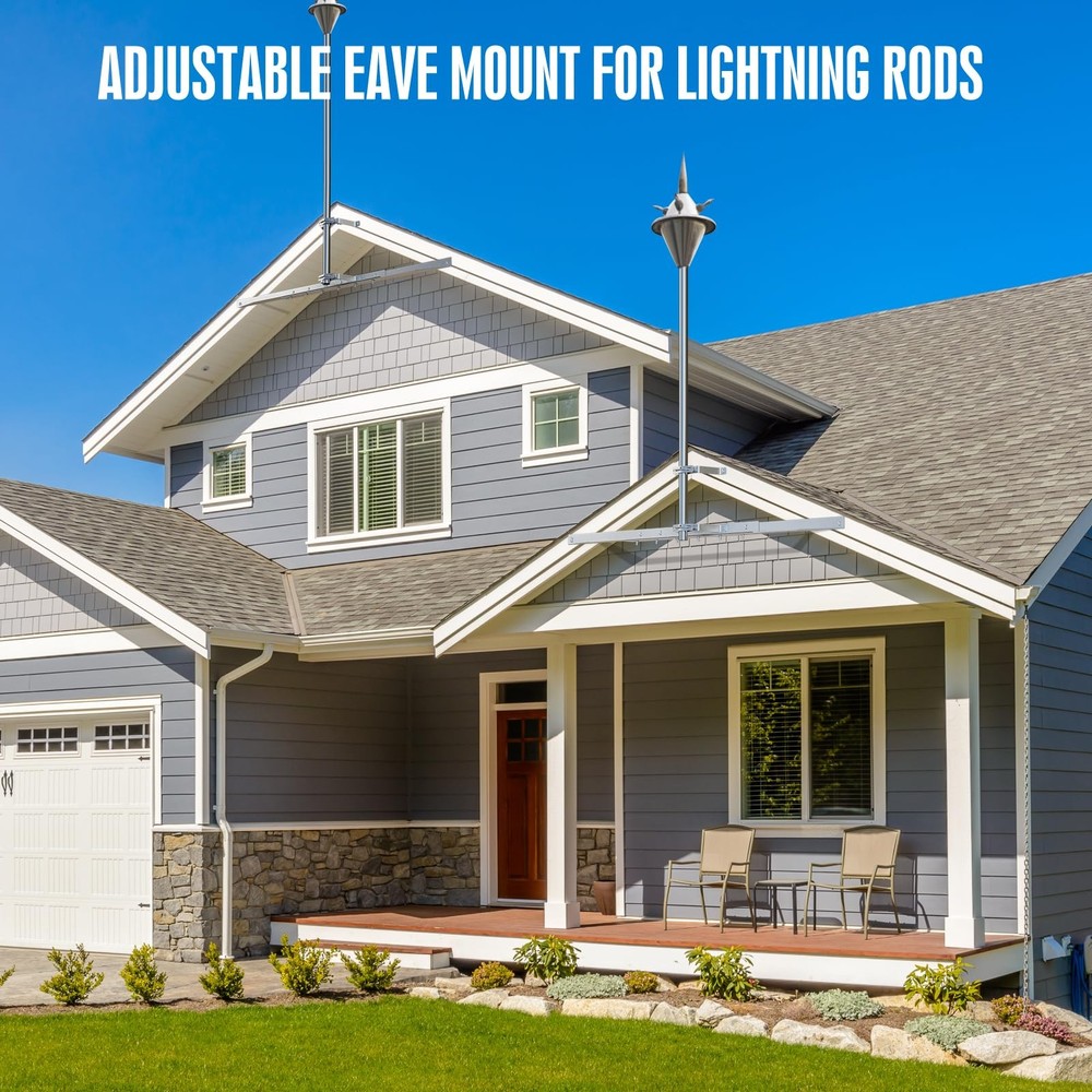 Adjustable Eave Mount for TV Antenna Masts and Lightning Rods
