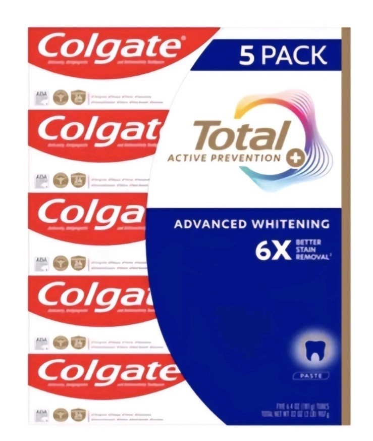 New Colgate Total Active Advanced Whitening Toothpaste - 5 Pack, 6.4oz Each,