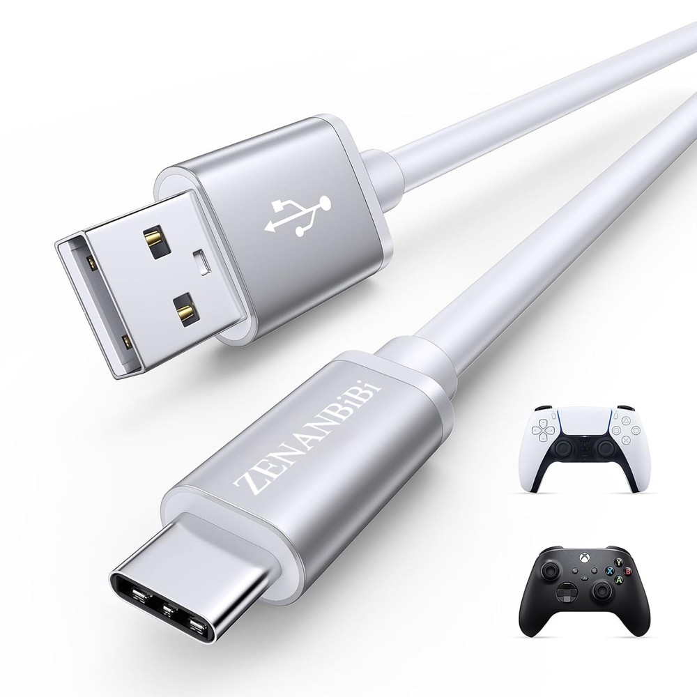 White PS5 USB C Charging Cable 10ft, Long Controller Charger