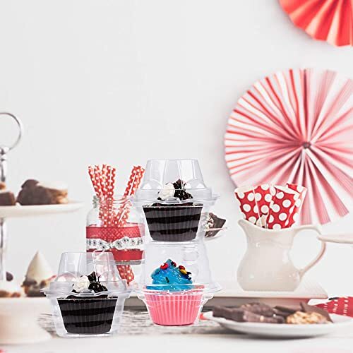 50 Pack Individual Cupcake Containers Plastic Cupcake Boxes Cupcake Holders Stac