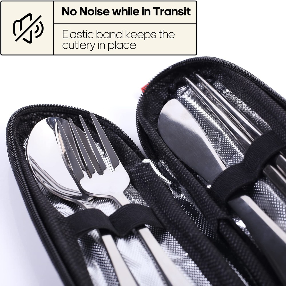 Silver Travel Utensils Set, Case, Portable Silverware, Fork, Spoon, Camping