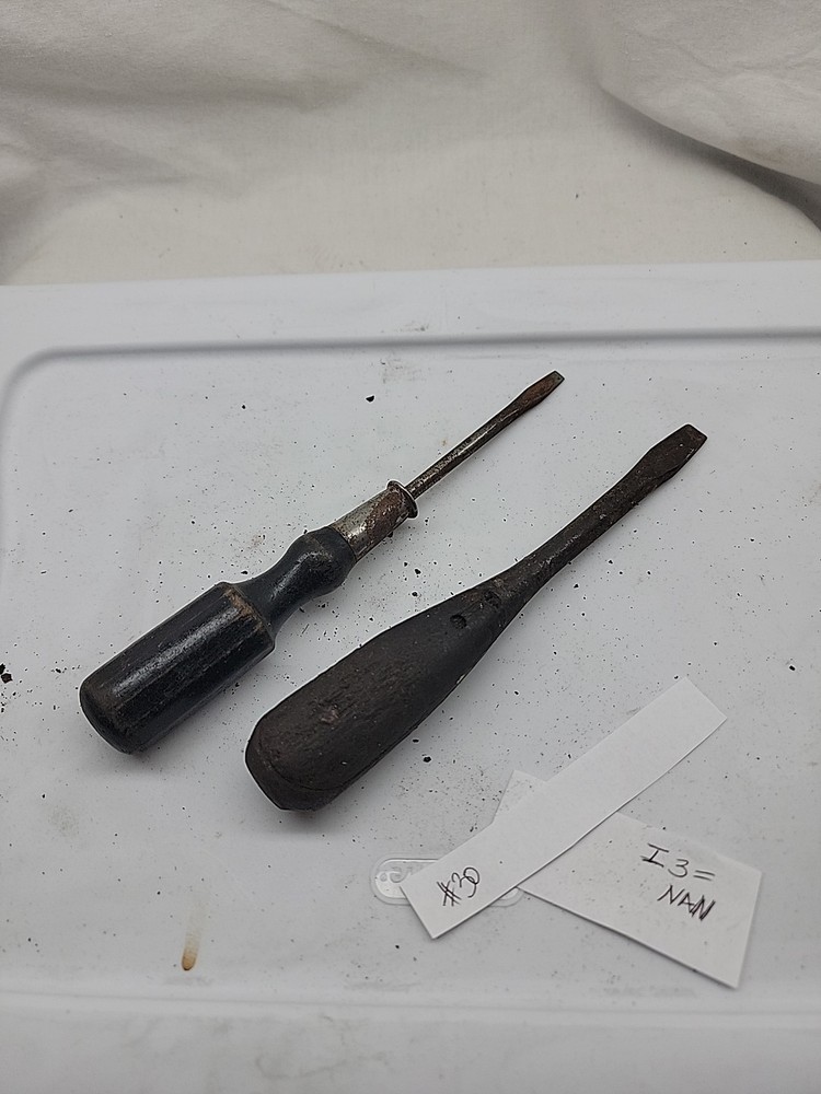 Vintage Hand Tools Screw Drivers Flat Wood Handle