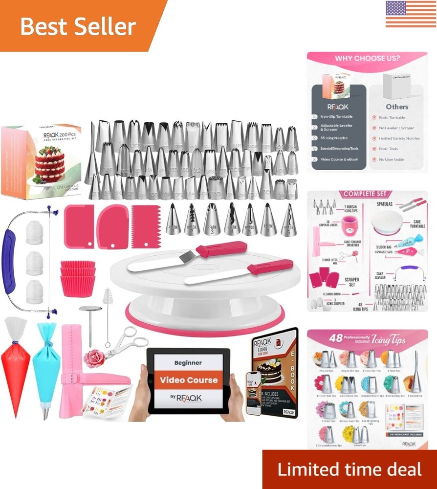Ultimate 200PC Cake Decorating Kit for Beginners - Includes Turntable & Tips
