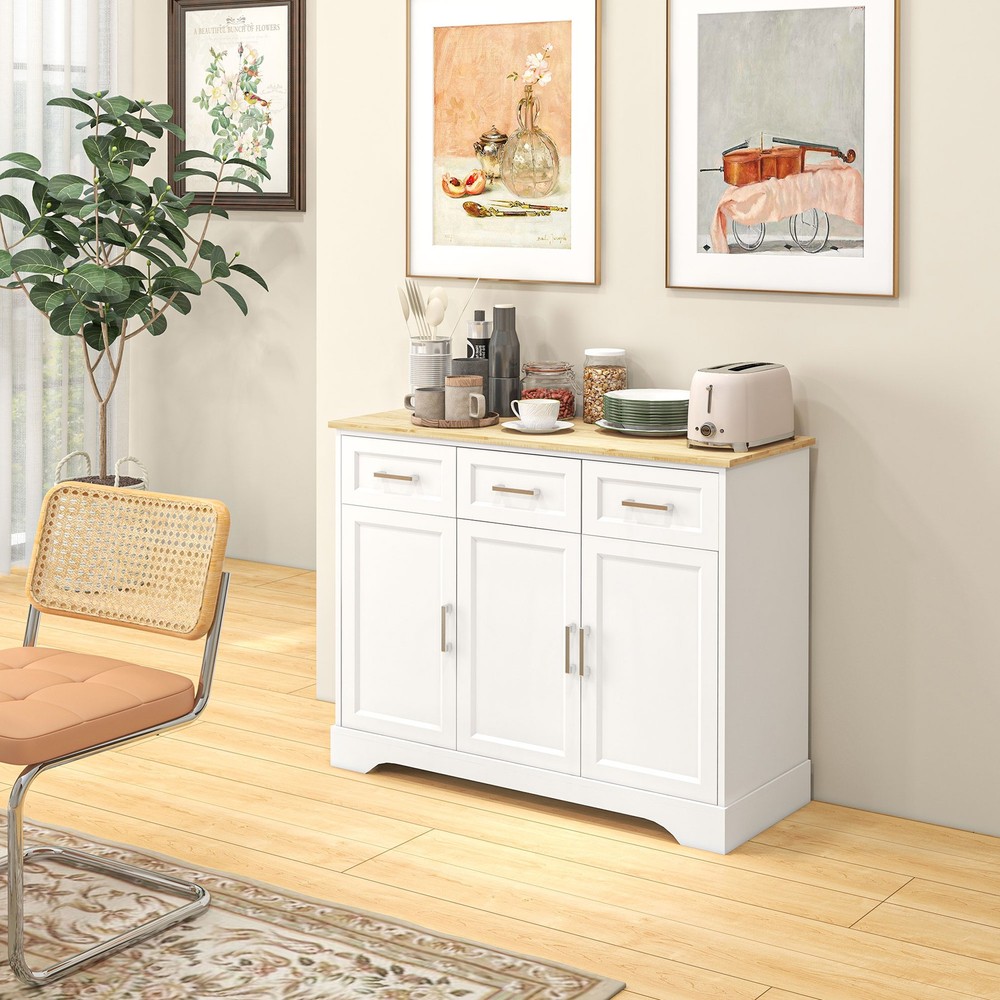 HOMCOM Buffet Cabinet, Modern Kitchen Sideboard with 3 Drawers White