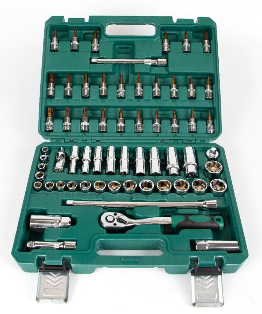 3/8'' socket set 61 PCS , 6 Point CR-V Metric, Ratchet Bit Socket.  Extensions