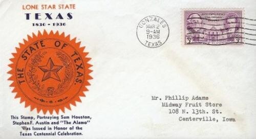 776  3c  TEXAS CENTENNIAL - Kapner #23