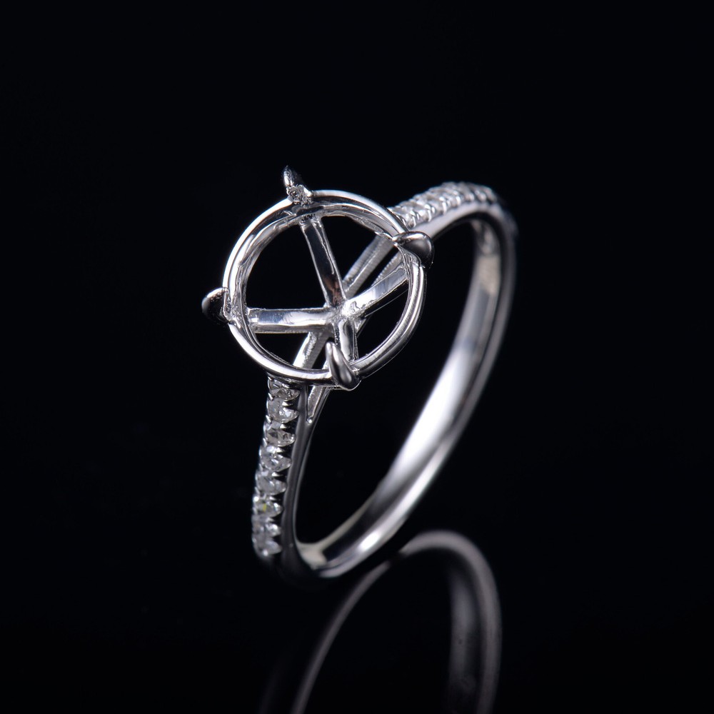 Natural Diamond Semi Mount Ring Setting Round 9.0mm Solid 14K White Gold