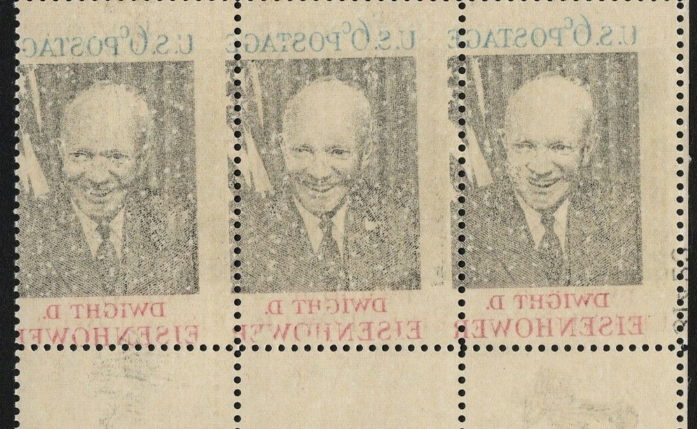 US # 1383 MINT POG NH { SCARCE Var "FULL REVERSE OFFSET ERROR BLOCK } EISENHOWER