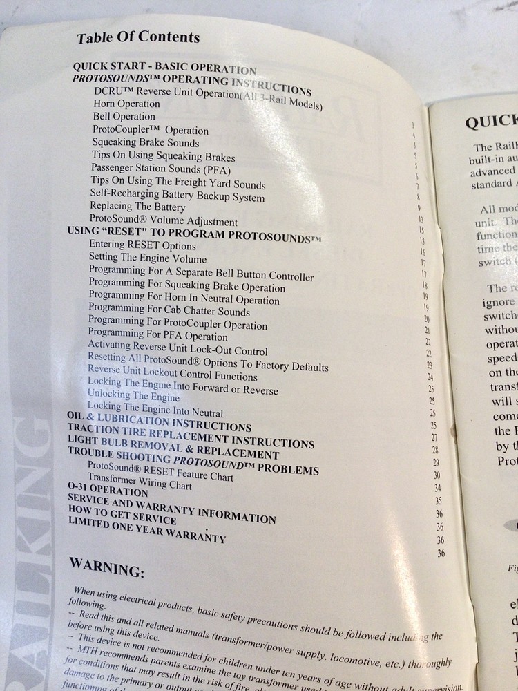 MTH RAIL KING F-3AA TRAIN DIESEL ENGINE OPERATING INSTRUCTION BOOK +