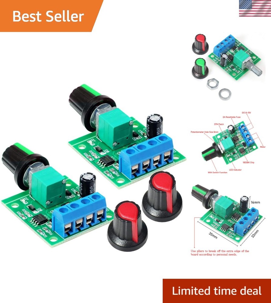 2pcs Adjustable DC Motor Speed Controller with Duty Cycle Control - Green LED