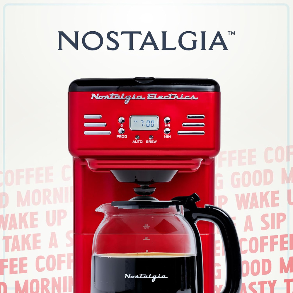Nostalgia Retro 12-Cup Programmable Coffee Maker with LED Display, Automatic Shu