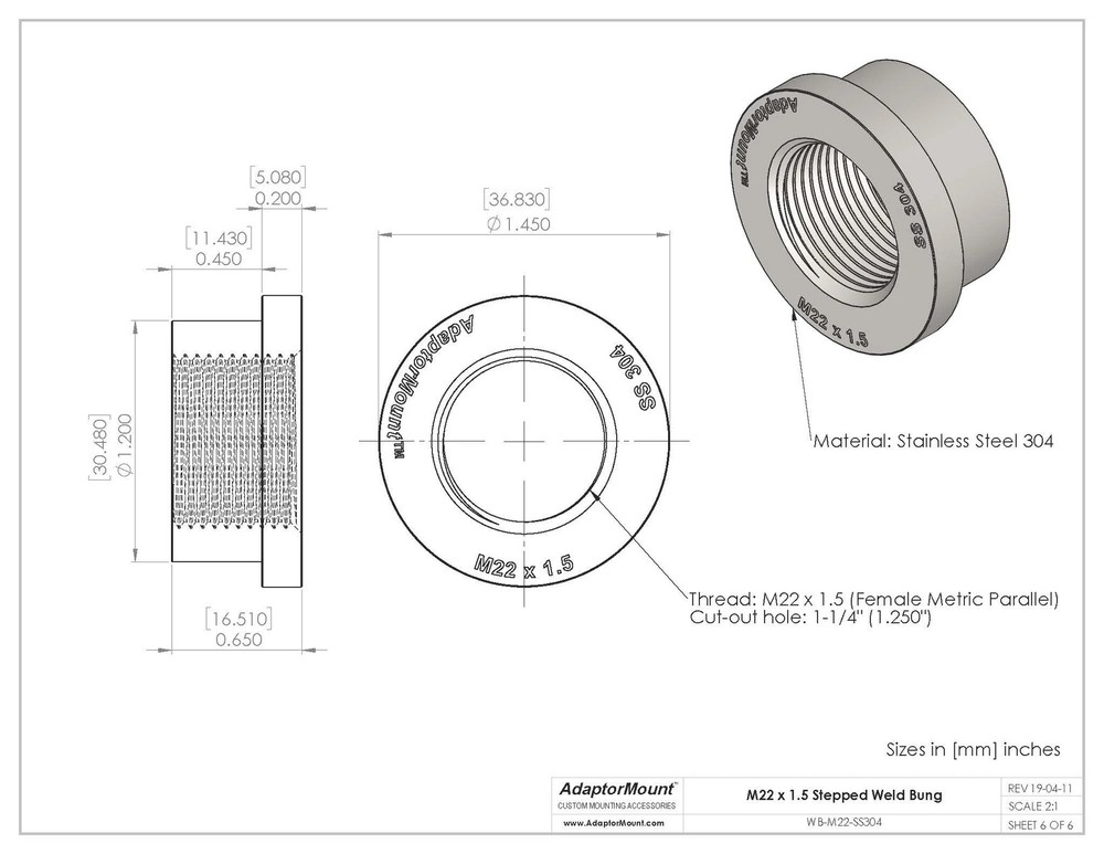 WB-M22 Weld Bung (M22 x 1.5)