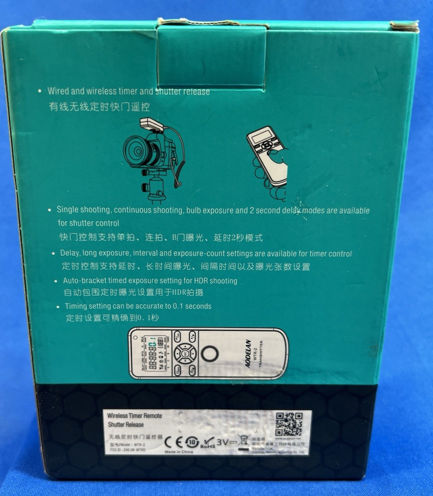 AODELAN WTR-2 Wireless Shutter Release Timer Remote Control New Open Box, 2022