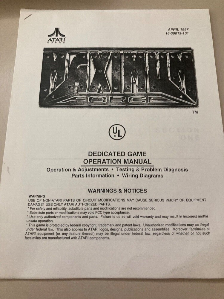 Maximum Force Arcade Game Manual