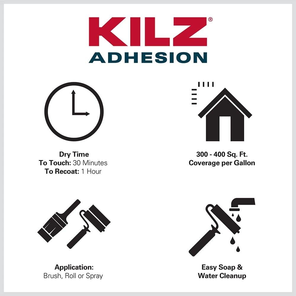 KILZ Adhesion Primer Interior/Exterior - 1 Quart Fast-Drying Multi-Surface