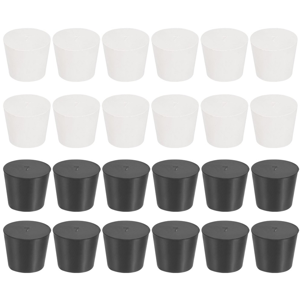 24 Pcs Solid Rubber Stopper Size 7#-37mm x 29mm - 30mm Long, Black/White
