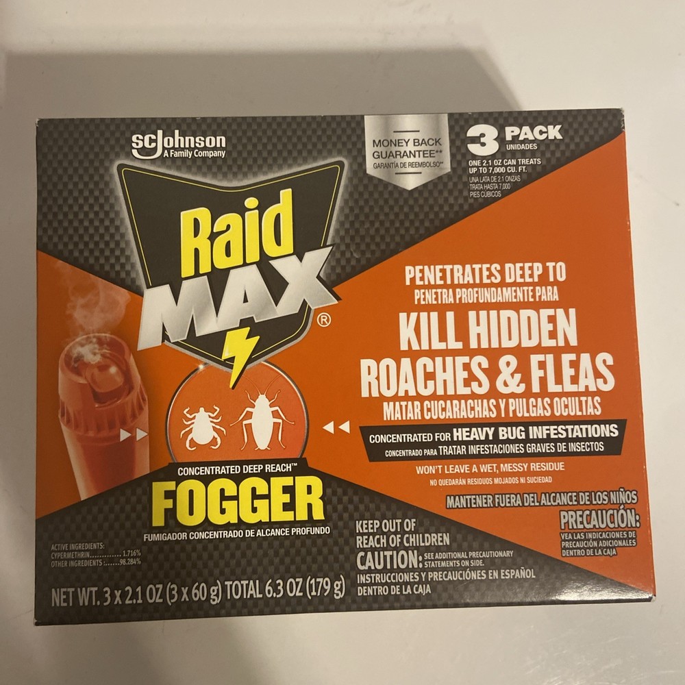 RAID MAX CONCENTRATED DEEP REACH FOGGER Kills Roaches & Fleas - 3 Pack