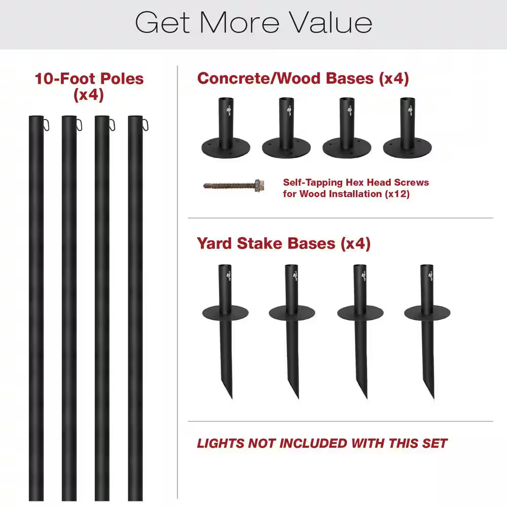 Four 10 Ft. String Light Poles