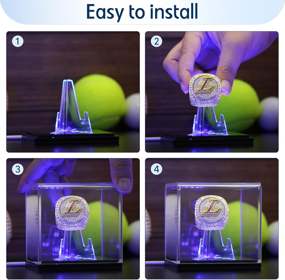 Championship Ring Display Case with Led Light, UV-Protected Clear Challenge...