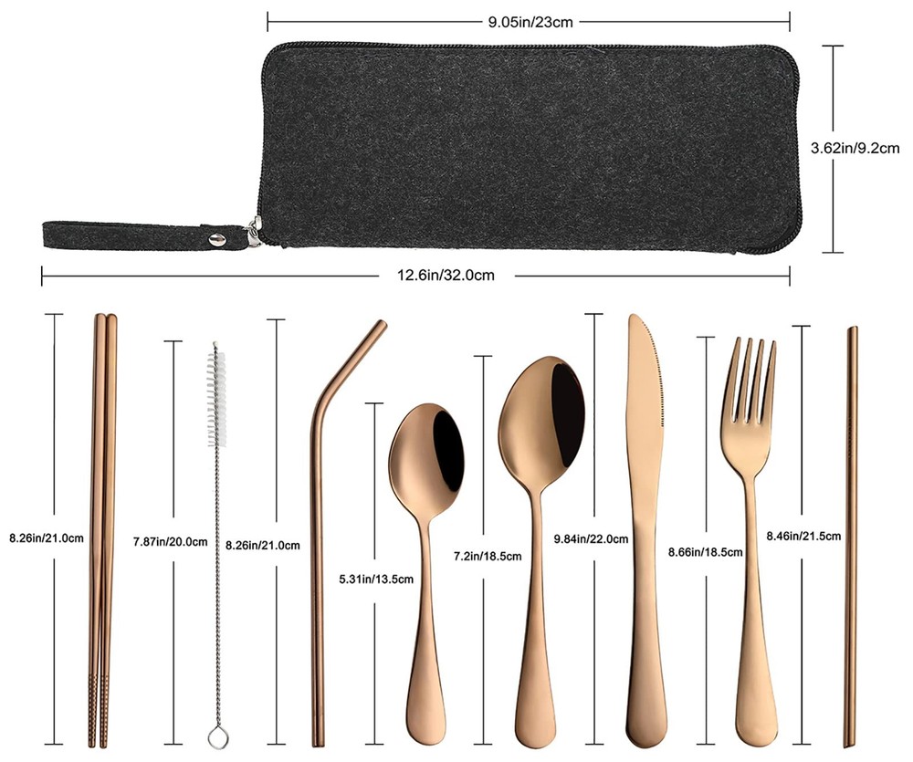 Portable Travel Utensils Reusable Silverware with Case for Fixing Tableware 9...