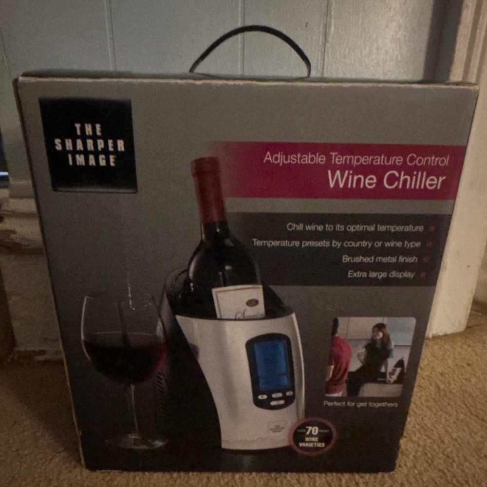 Sharper Image Adjustable Temp Control Wine Chiller LED Display Silver/Black  6