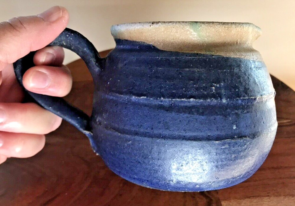 Studio Pottery Small Pitcher 3.75" Blue Green Beige Hand Thrown