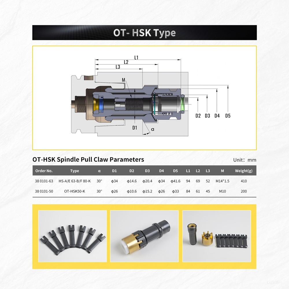 OT-HSK50(K) Pull Spindle Pull Claw Clamping Gripper 7-petal High Quality