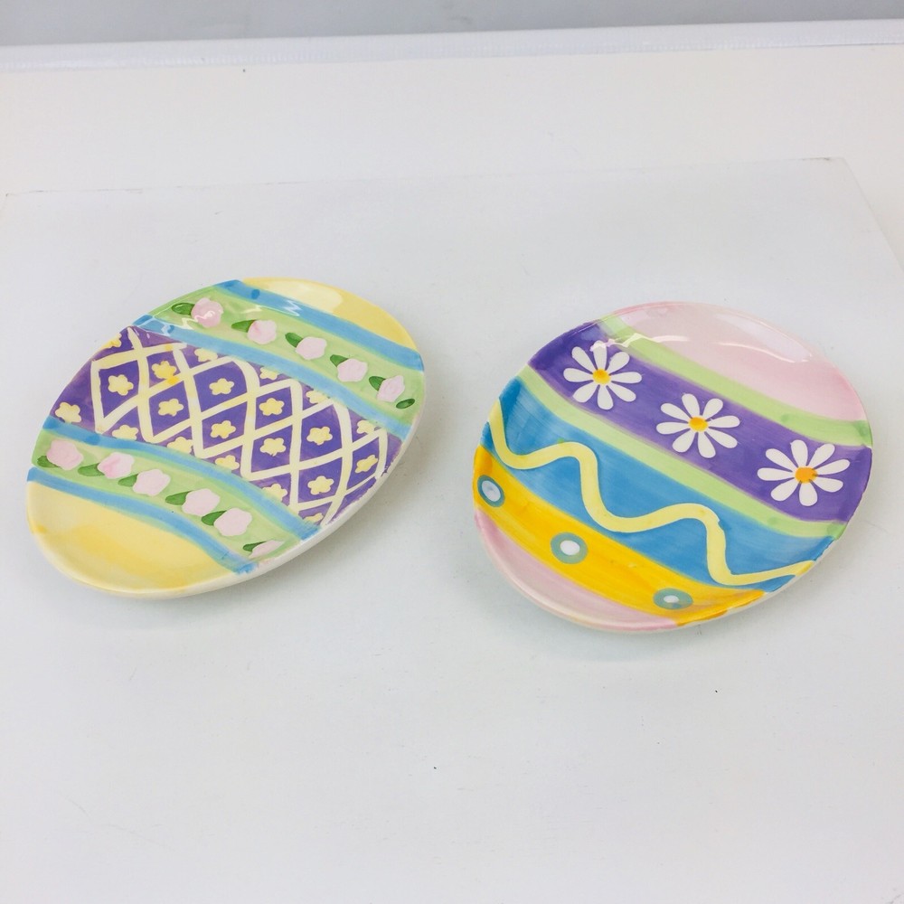 Set/2 STUDIO 33 Egg Shapred Dessert Plates Ceramic Easter Spring New 6.5X5"