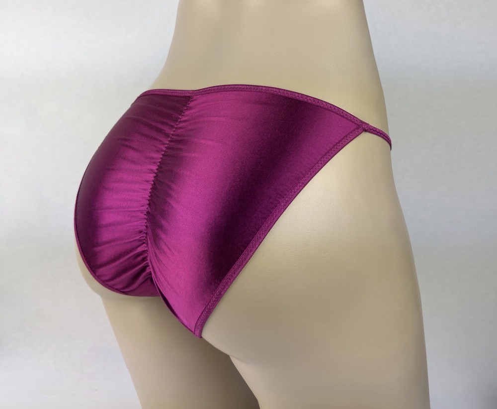 Satin String Bikini Scrunch Butt Burgundy XL