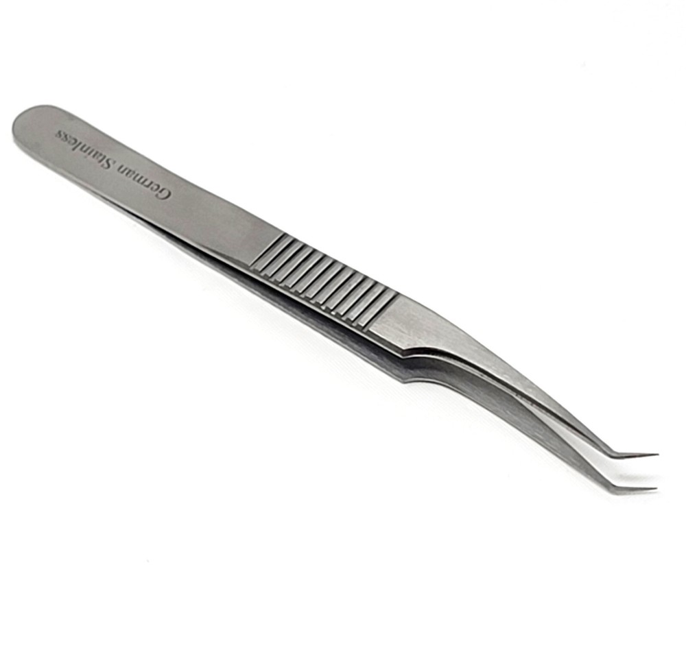 Eyelash Extensions Tweezer Stainless Steel Angled 8A Ridged Handle