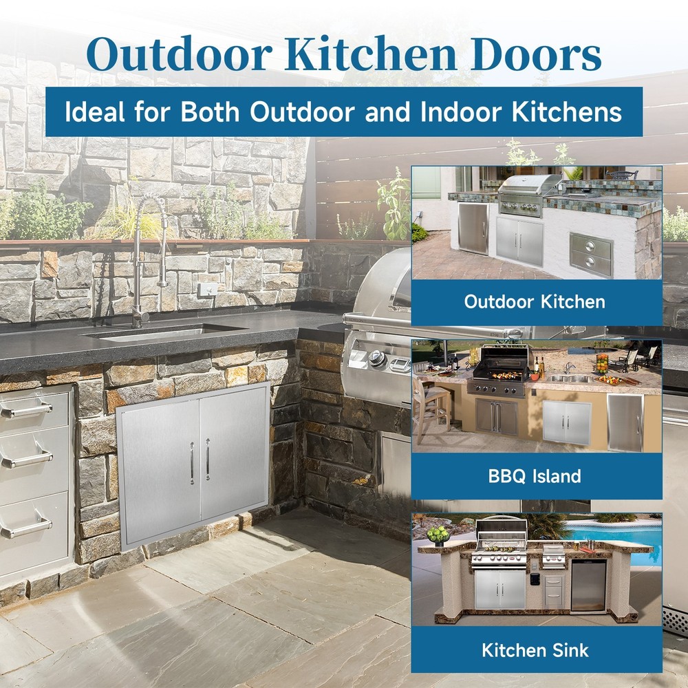 Outdoor Kitchen Doors with Handle Stainless Double Access Flush Mount Door