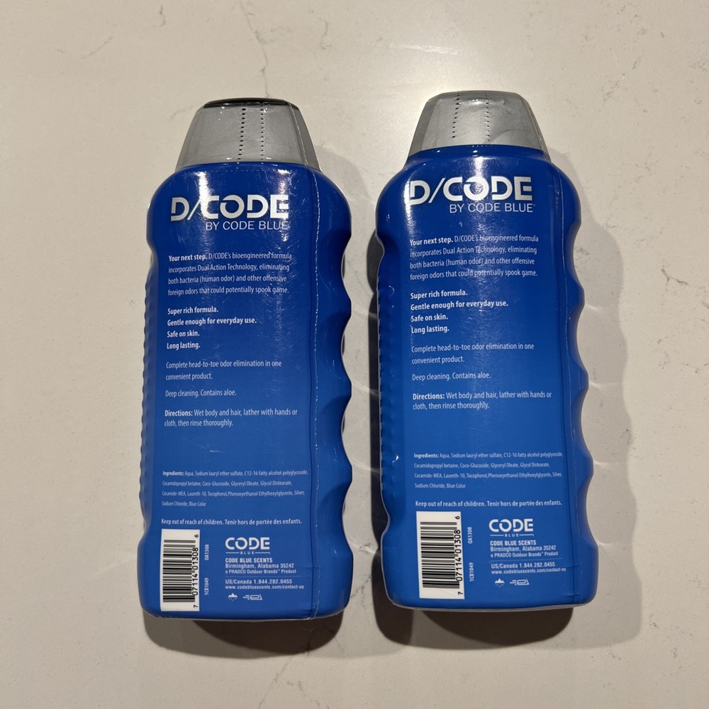 Lot Of 2 D/CODE by Code Blue Scent Elimination Body Wash & Shampoo, 12 fl oz