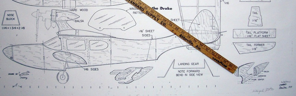 DRAKE PLAN + RC CONSTRUCTION ARTICLE for 35" Span 1/2A Amphibian Model Airplane
