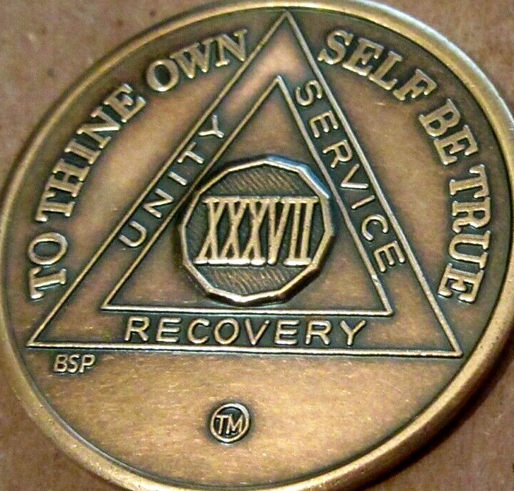 Alcoholics Anonymous AA 37 Year Bronze Medallion Coin Chip Token sober