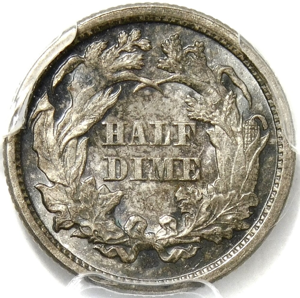🗽🌚💎🇺🇸😎PCGS MS63 1872 SEATED LIBERTY HALF DIME