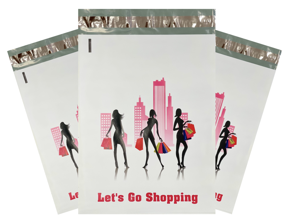 200 Pack 10x13 "Lets Go Shopping" Poly Mailers Custom Designer Envelopes