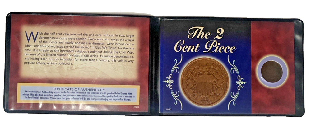 Antique 1864 The 2-Cent Piece In Display Case