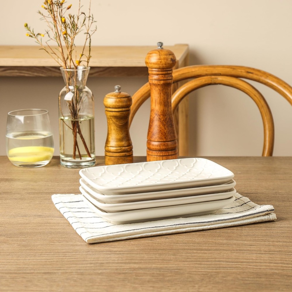 Sureasy Ceramic Salad Plates, Rectangular Appetizer Plates 8 inch, Small Serv...