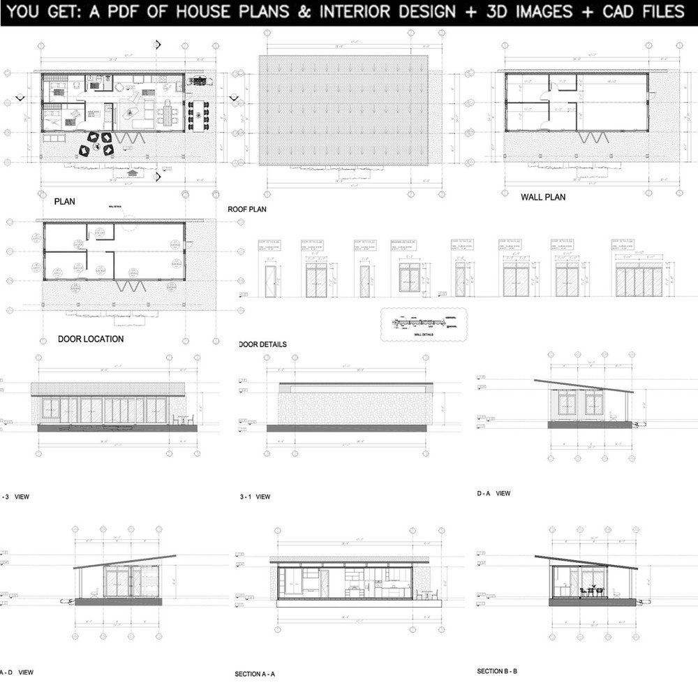 Container house plans - 2 bedrooms - 1 bathroom - Digital PDF File