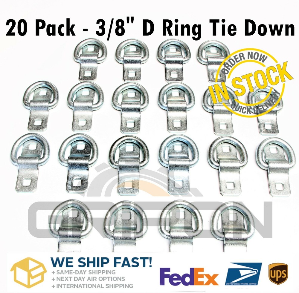 20x 3/8" D Ring Tie Down 5000lbs Surface Mount Anchor Flatbed Van Trailer Cargo