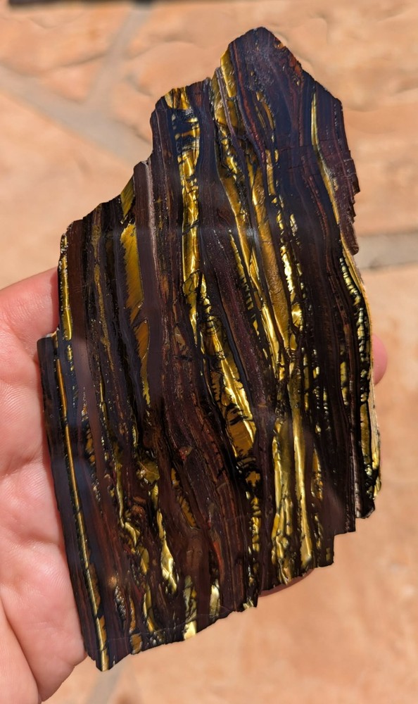 Polished Australian Tiger Iron thinner slab bright patterns display piece