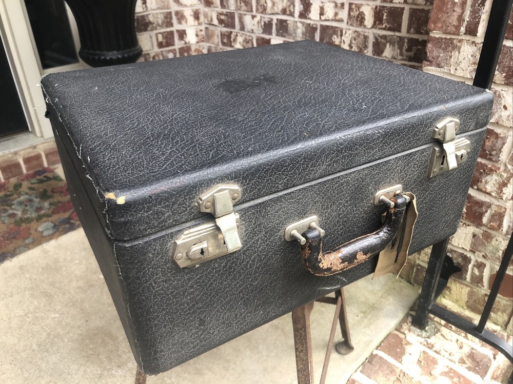 Antique Train Travel Case Black w/Key As Is