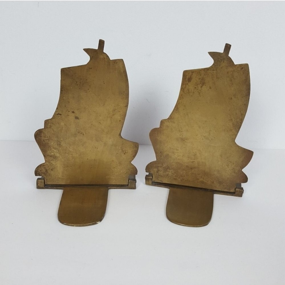 Vintage Brass Foldable Ship Bookends Asian Ships Nautical Décor