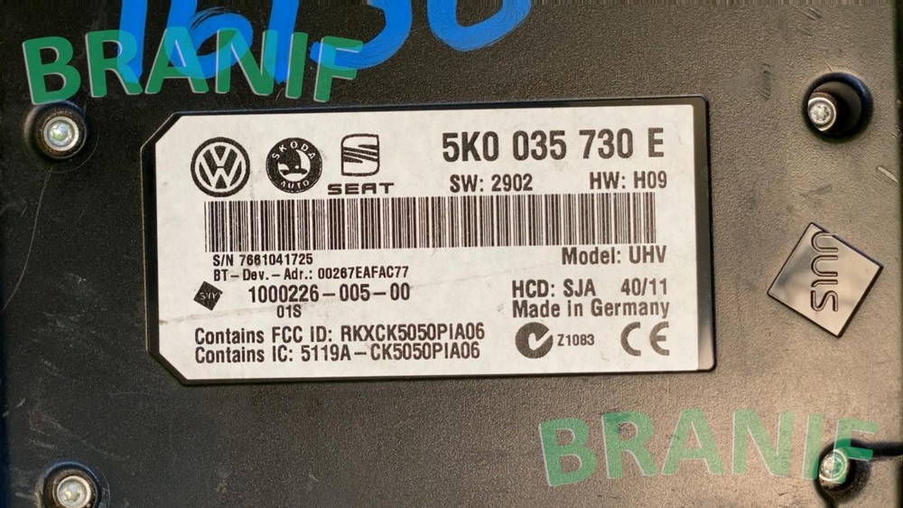 VW JETTA Bluetooth Interface Control Module Unit 5K0035730E