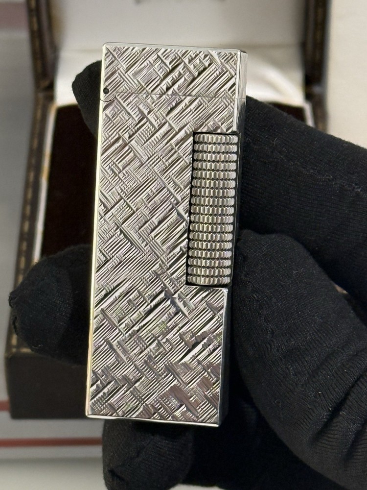 Vintage Dunhill Rollagas Silver Plated Lighter Textured Pattern Boxed