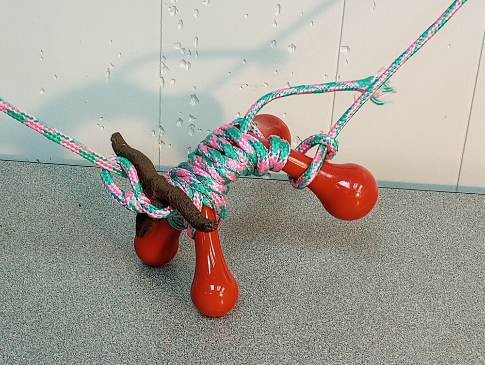 MICRO Mini Rustic Cast Longhorn Roping Dummy w/ Hot Pink Turquoise Braid