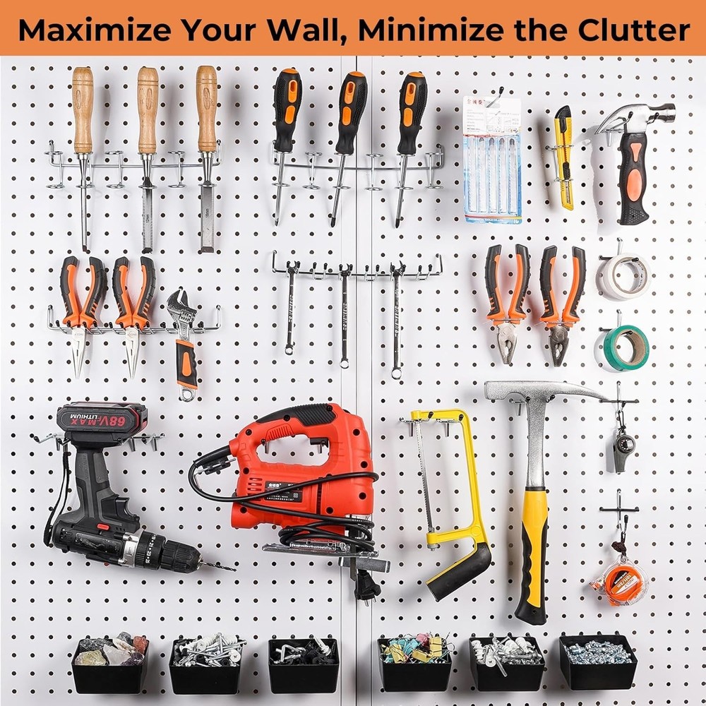 Complete Pegboard Accessory Set: 16 Hooks and Bins for Efficient Tool Storage